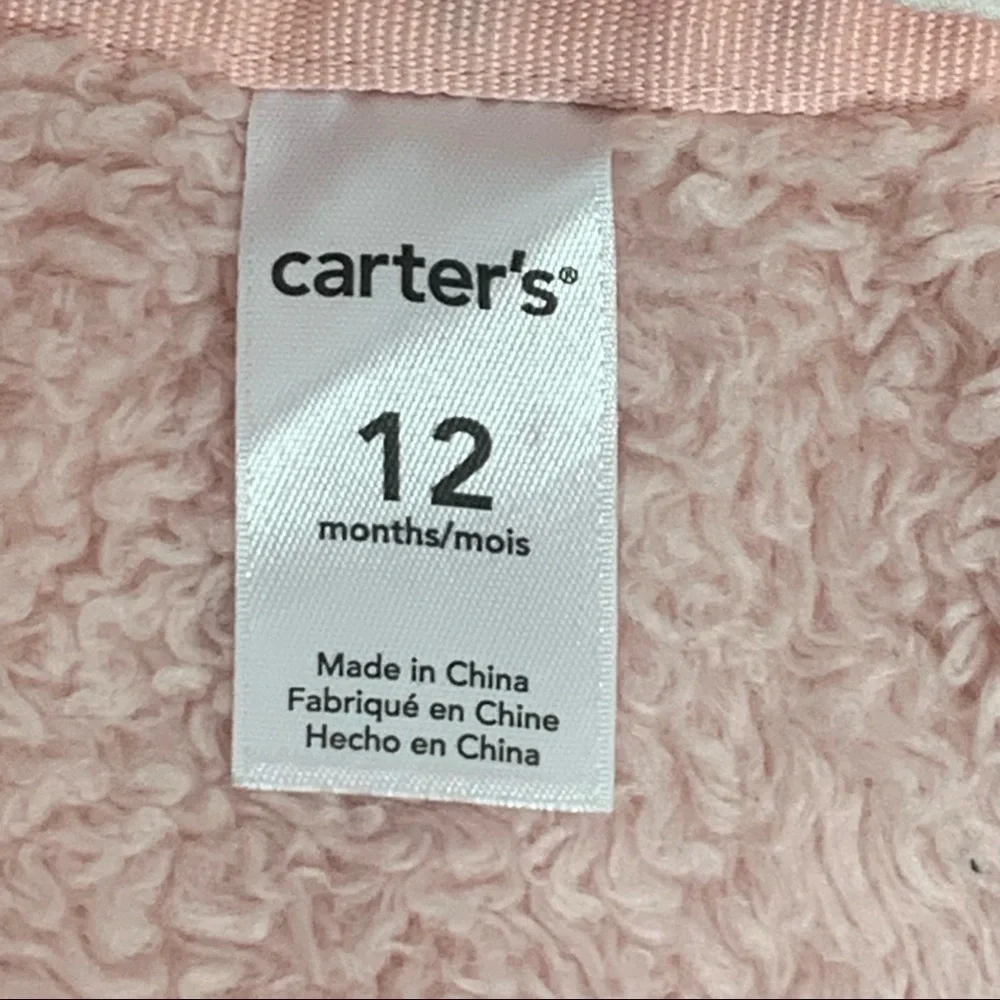 Carter’s Size 18 Months Baby Girl Pink Fur Hooded Zip Up Coat Jacket w/ Ears